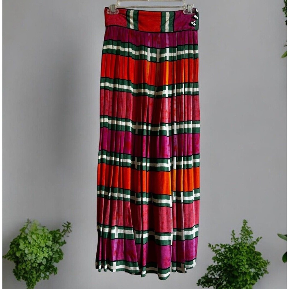 Vtg Platinum by Dorothy Schoelen Bright Pleated Maxi Skirt Sz‎ 6 Orange Hot Pink